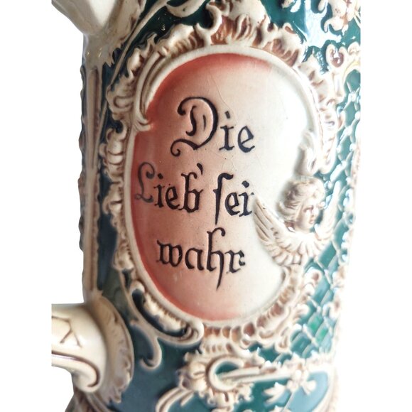 Antique Ceramic German Beer Stein Jakob Goldschmidt 1807 Hand-Painted Pewter Lid - Picture 7 of 16